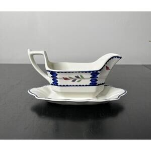 Vintage ADAMS China ‘Lancaster’ Gravy Boat with Attached Underplate